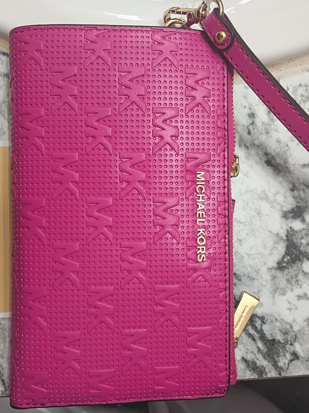 Vibrant bright pink Michael Kors Jet Set double-Zip Wristlet~Wallet